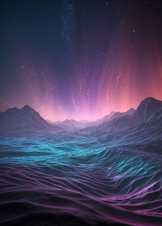 Surreal Mountain Landscape with Aurora