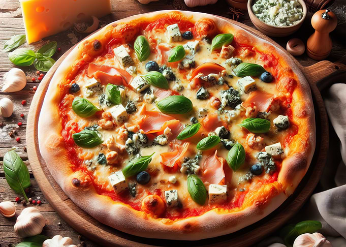 Delicious Pizza with Basil and Cheese
