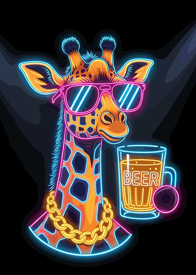 Cool Giraffe with Beer Neon Art