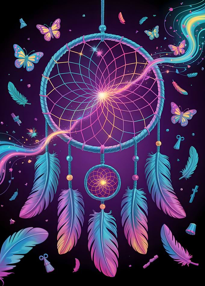Dreamcatcher with Butterflies and Feathers