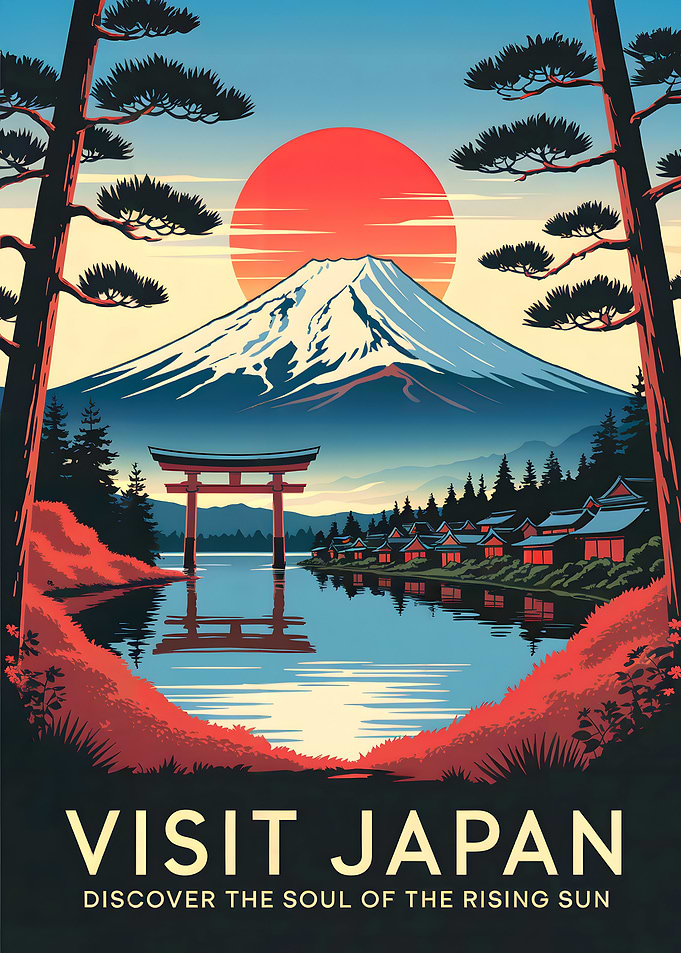 Visit Japan: Rising Sun Landscape Poster