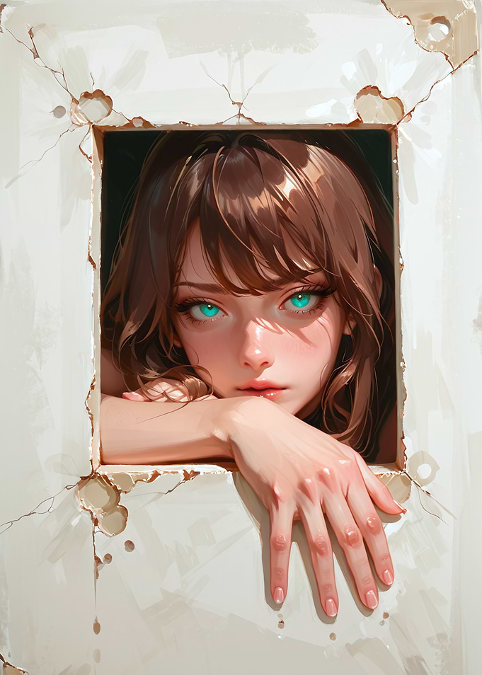 Girl with Teal Eyes in Window