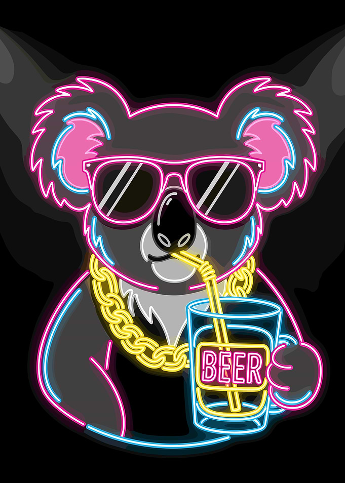 Cool Koala with Beer Neon Art