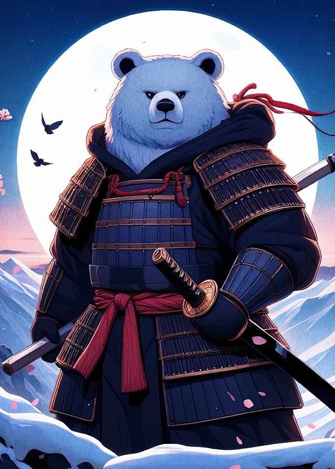Samurai Bear Under Moonlight
