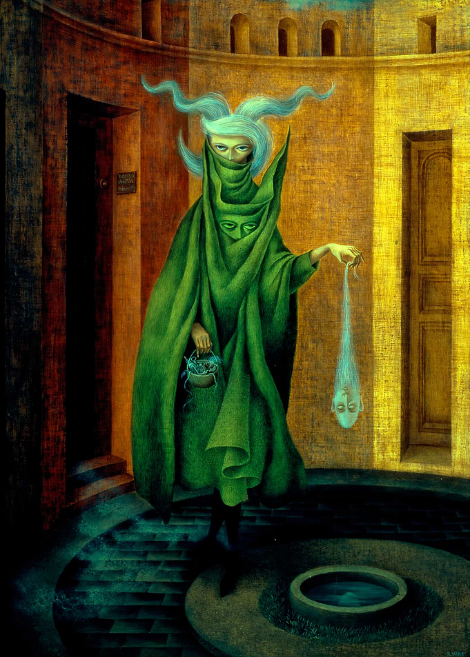 Mysterious Figure in Green Robe Painting by remedios varo