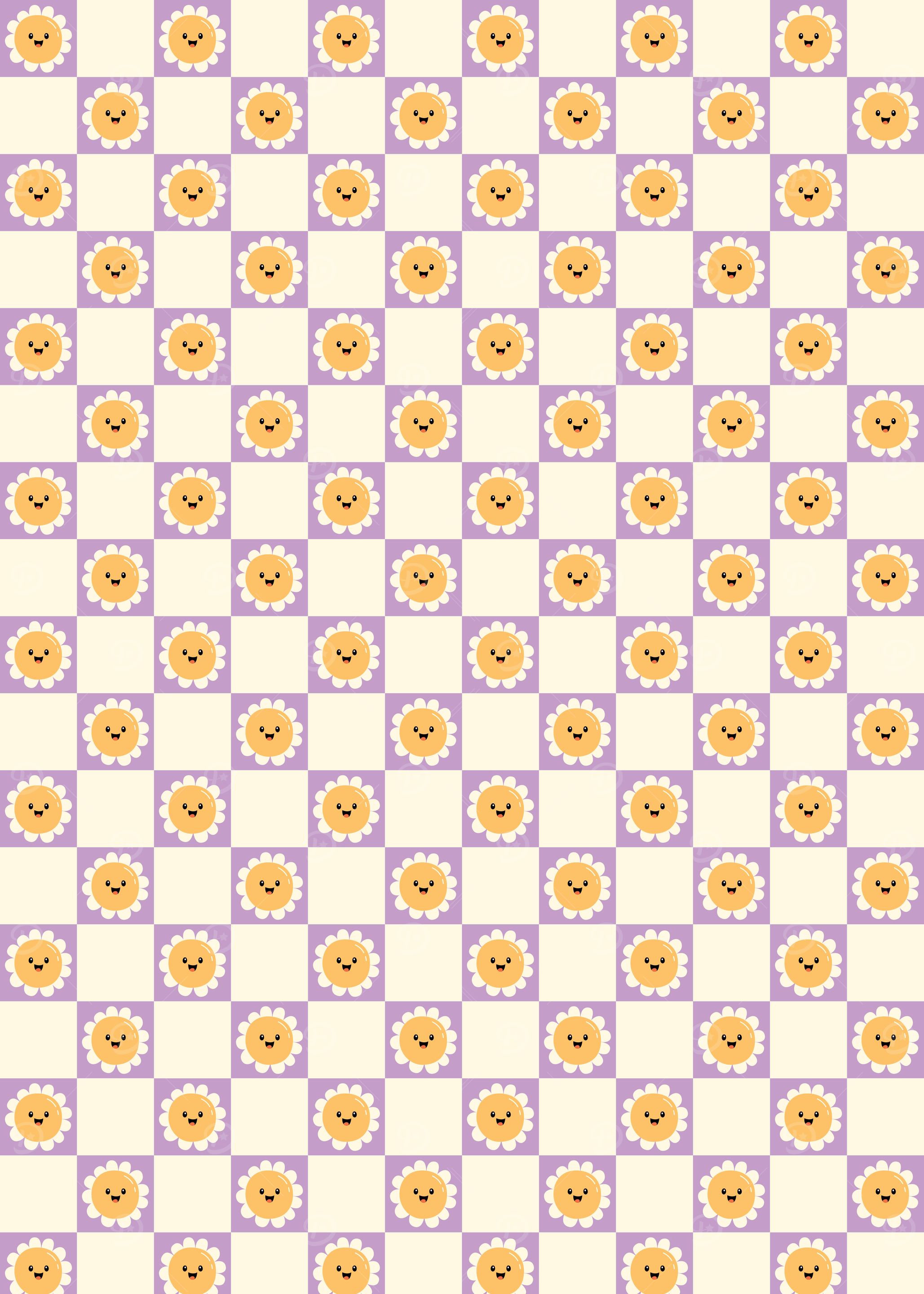 Checkerboard Pattern with Smiling Flowers