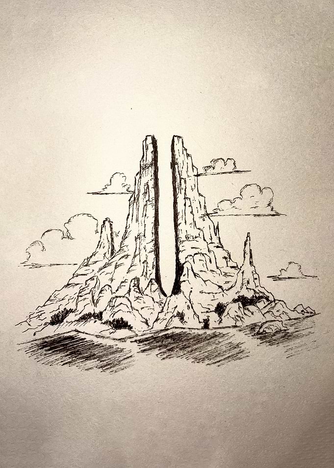 Mountain Range Sketch with Gap