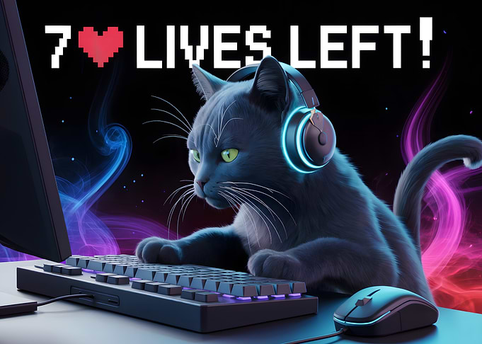 Gamer Cat with 7 Lives Left