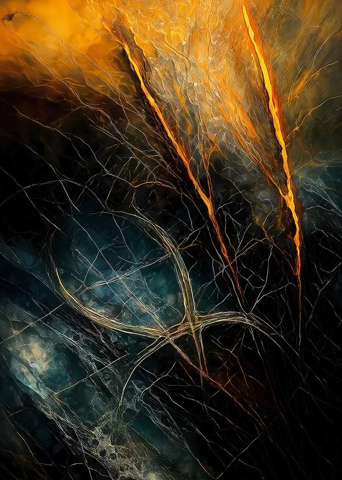 Abstract Porcelain #66 - Abstract Golden Veins on Dark Background