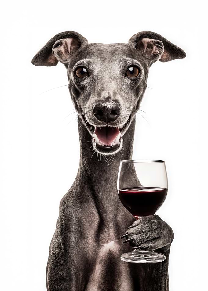 Italian Greyhound dog with Wine Glass Portrait