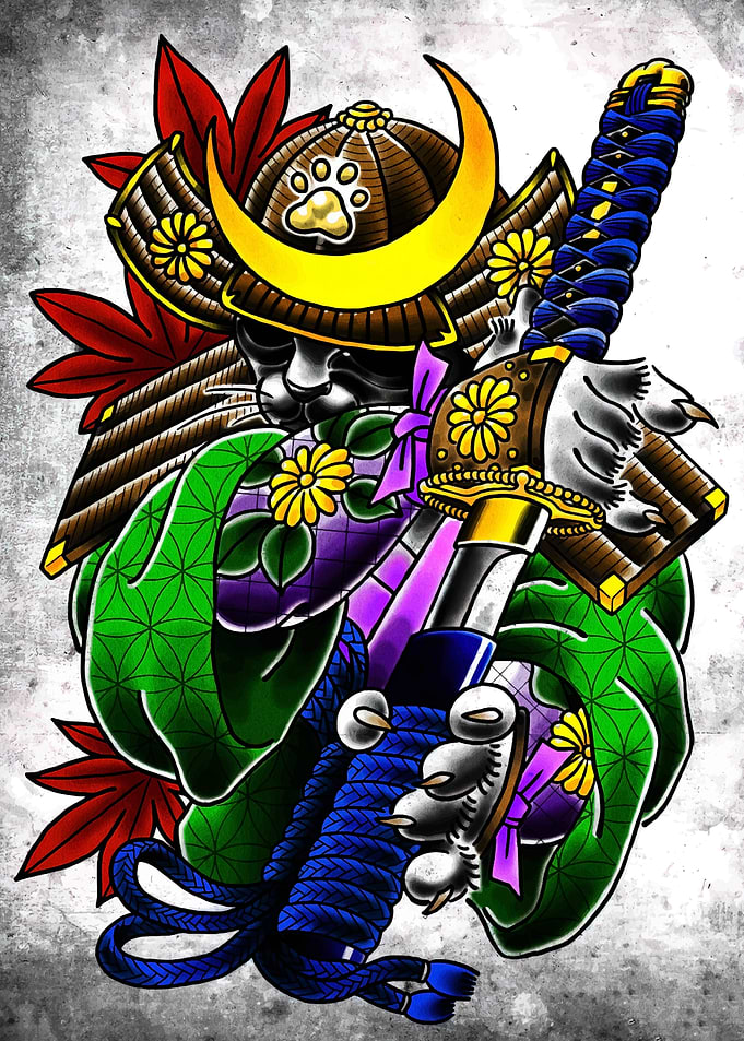Samurai Cat Tattoo Art