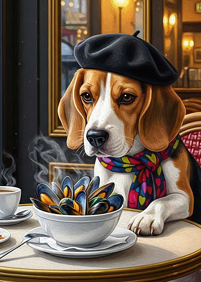 Beagle in Paris with Mussels