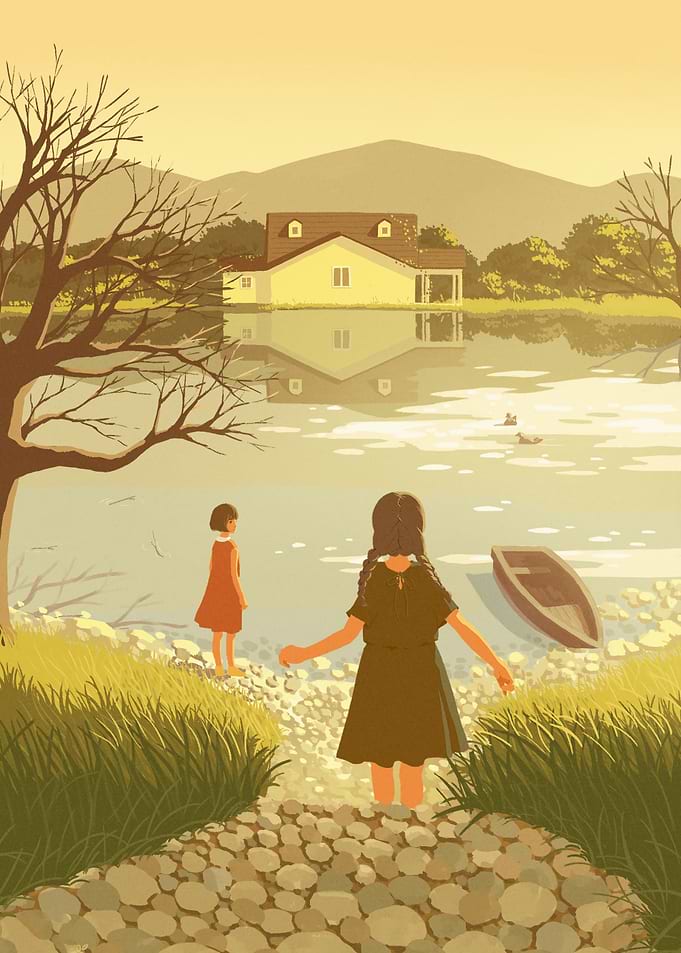 Girls by the Lake Illustration