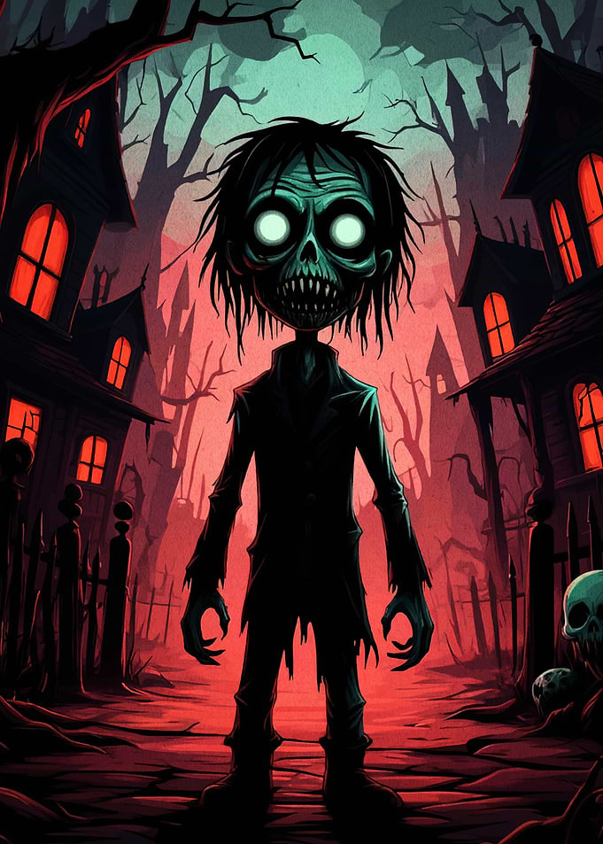 Cartoon Zombie in a Spooky Town