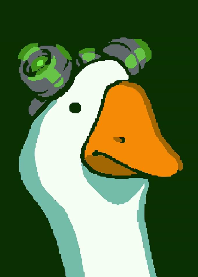 Goose with robotic headgear illustration