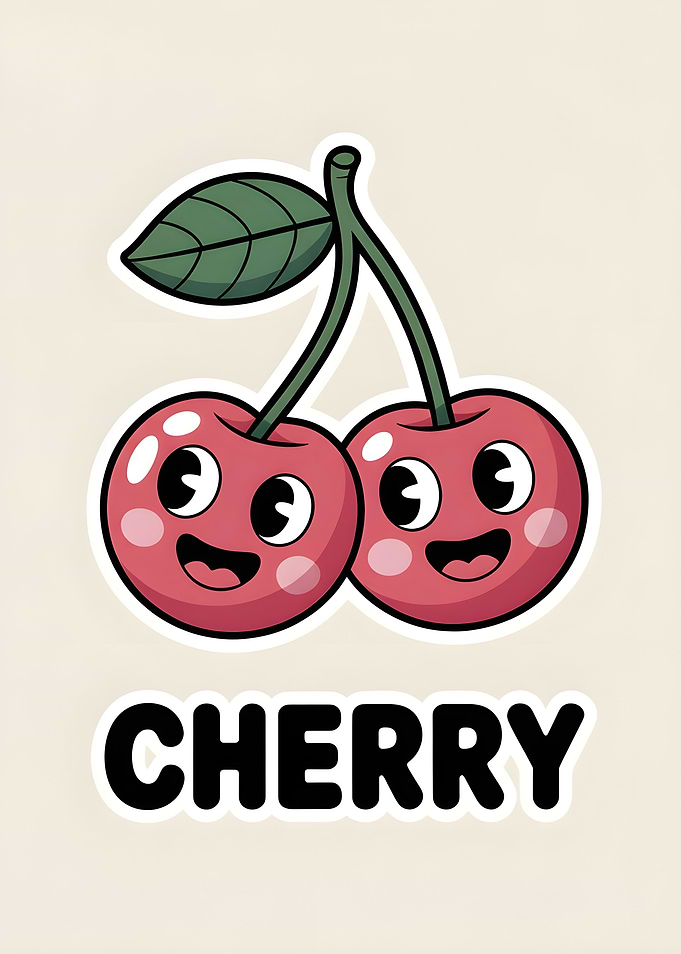 Cartoon Cherries with Faces Illustration