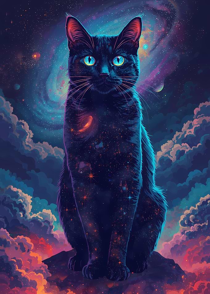 Cosmic Black Cat Portrait