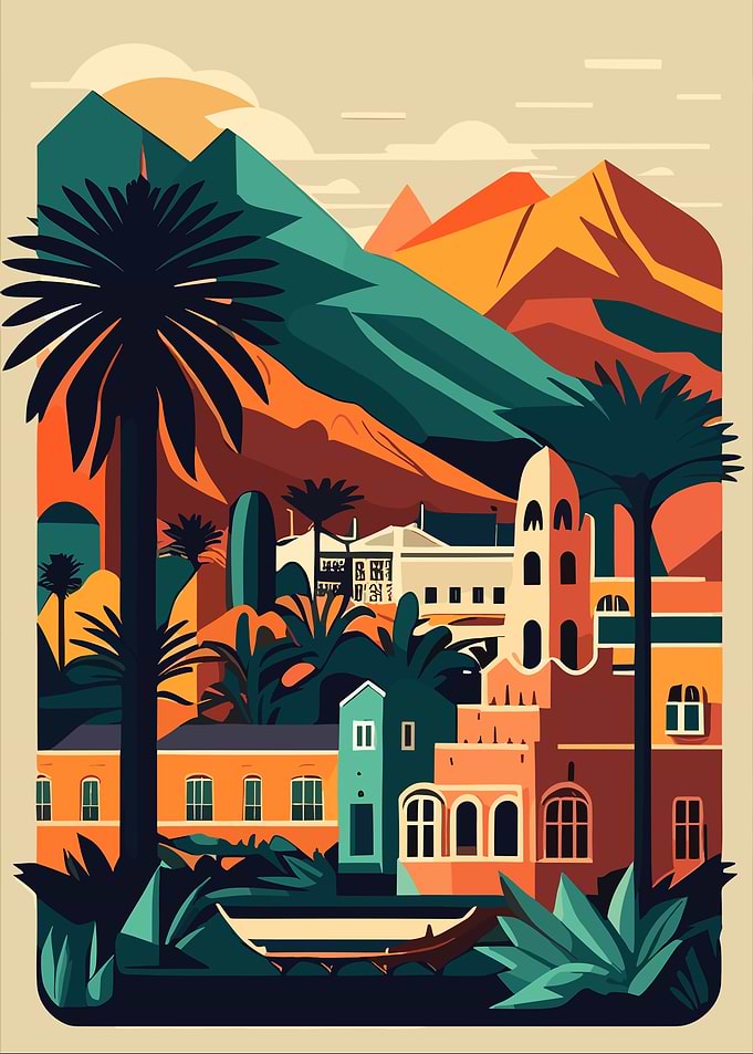 Colorful Tropical Cityscape Illustration
