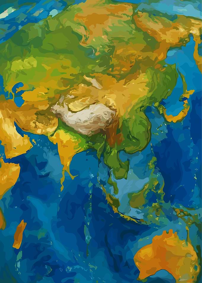 Asia and Australia Map Painting