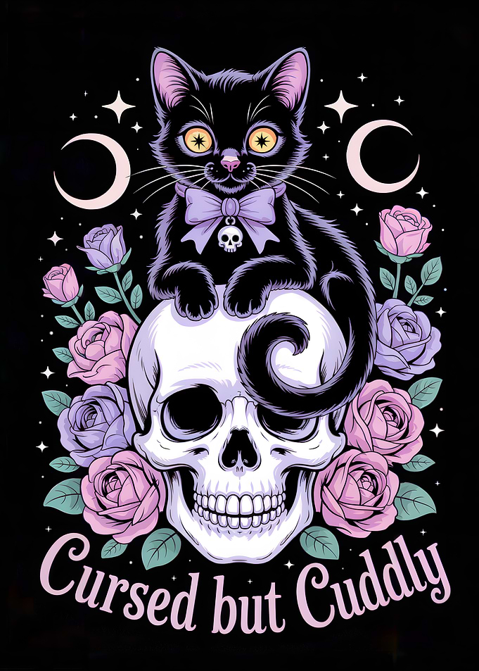 Cursed but Cuddly Cat and Skull