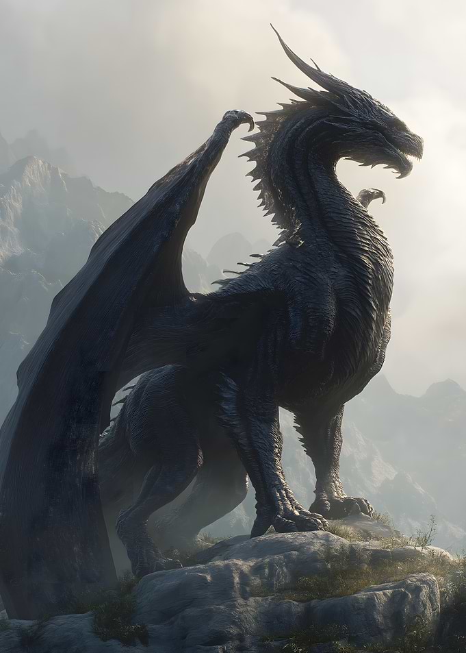 Majestic Dragon Perched on Mountain Peak
