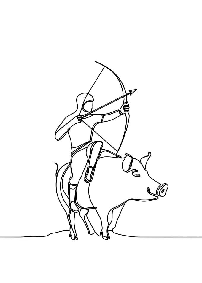 Archer Riding Pig Minimalist Line Art