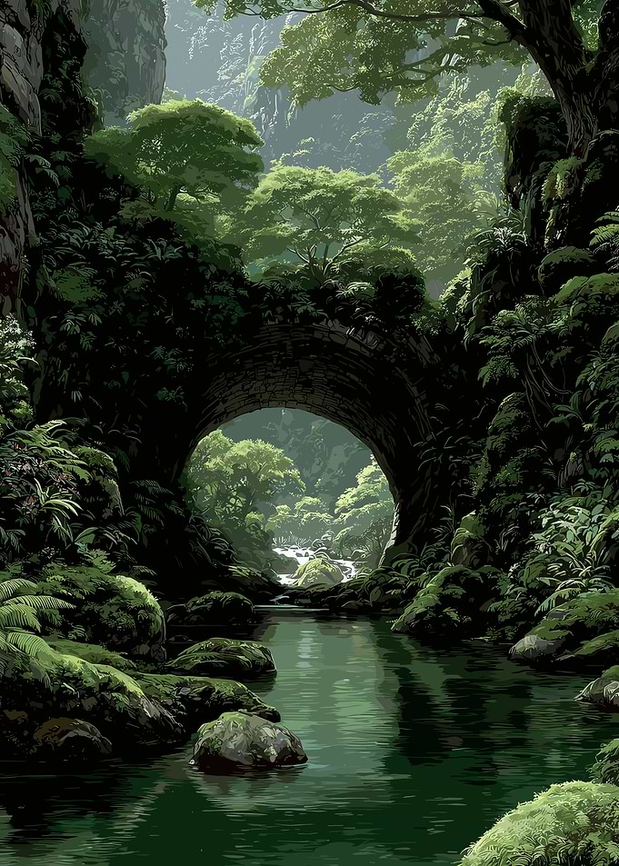Lush Green Forest Bridge Landscape
