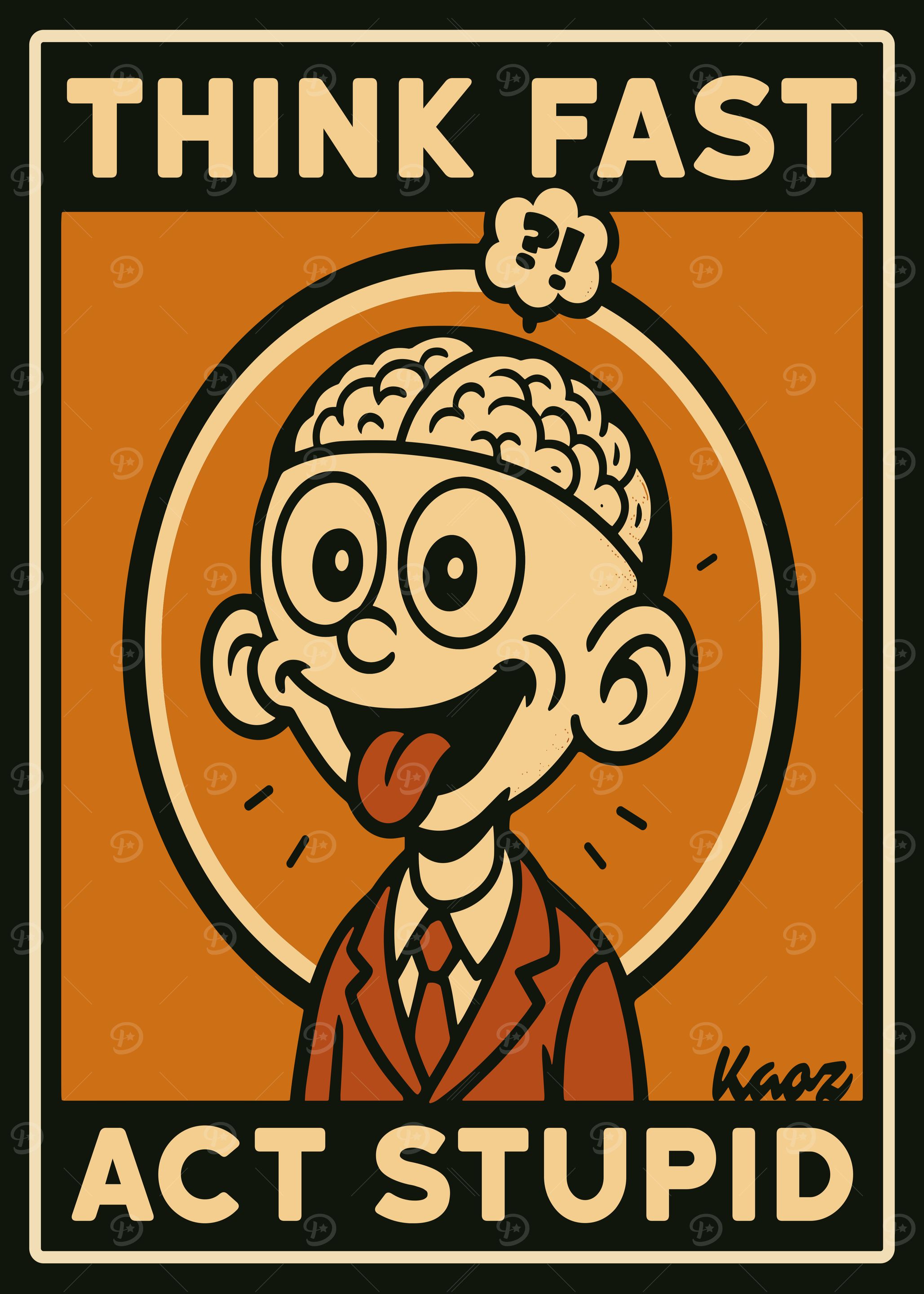 Think Fast Act Stupid Cartoon Illustration