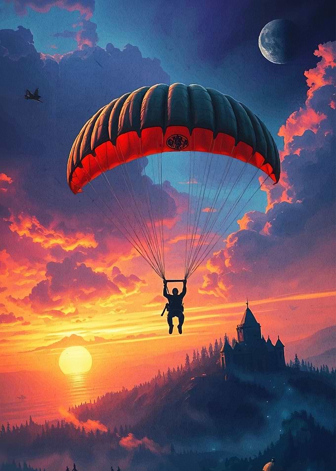 Paragliding Sunset over Castle