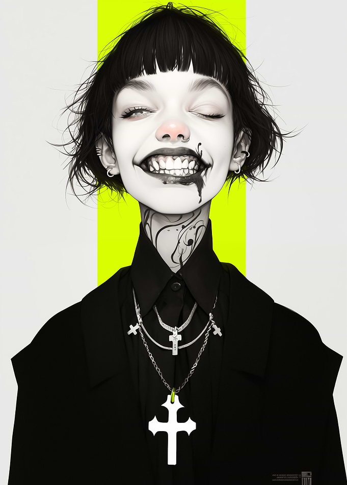 Gothic Girl with Cross Necklaces