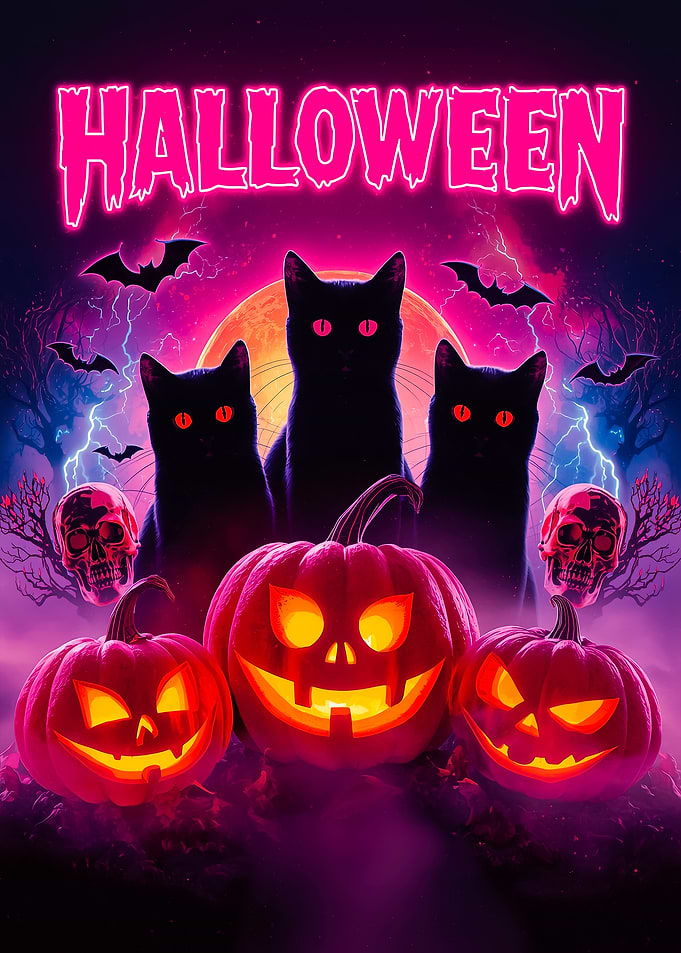 Halloween Cats and Pumpkins