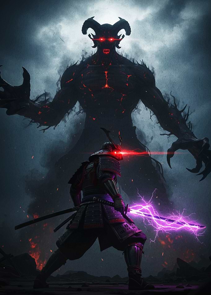 Samurai vs. Demon with Electric Sword