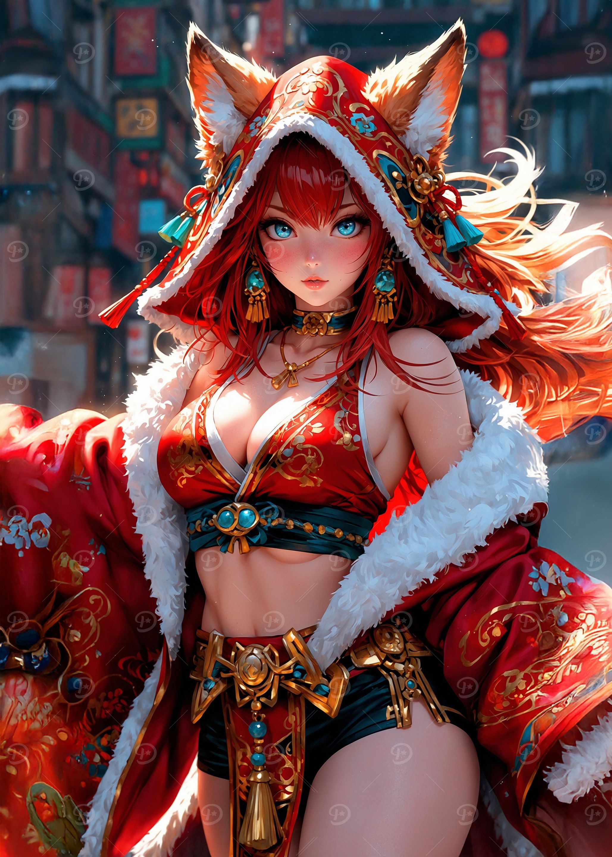 Anime Fox Girl in Red Outfit