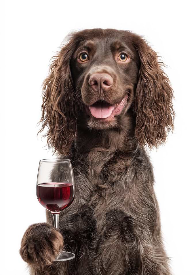 Boykin Spaniel Dog with Wine Glass