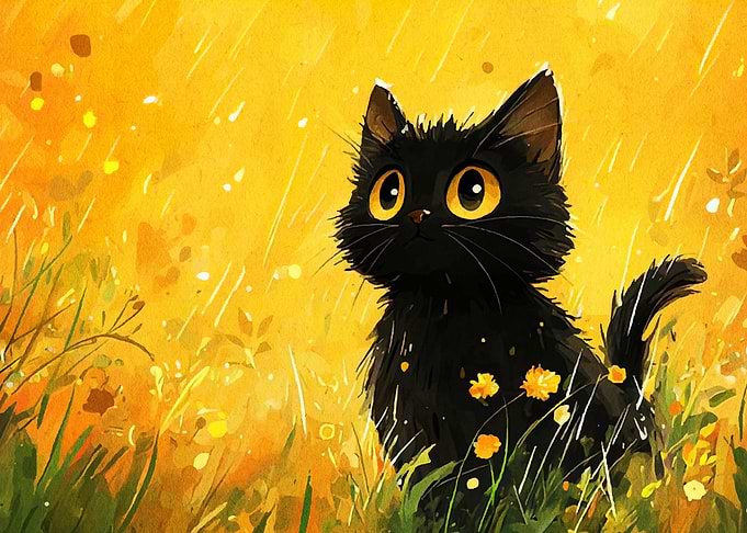 Black Cat in Yellow Field