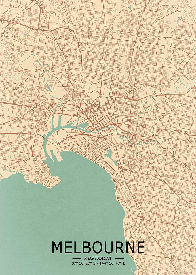 Melbourne Vintage Map