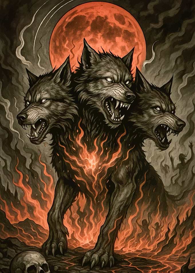 Cerberus Headed Dog Flames