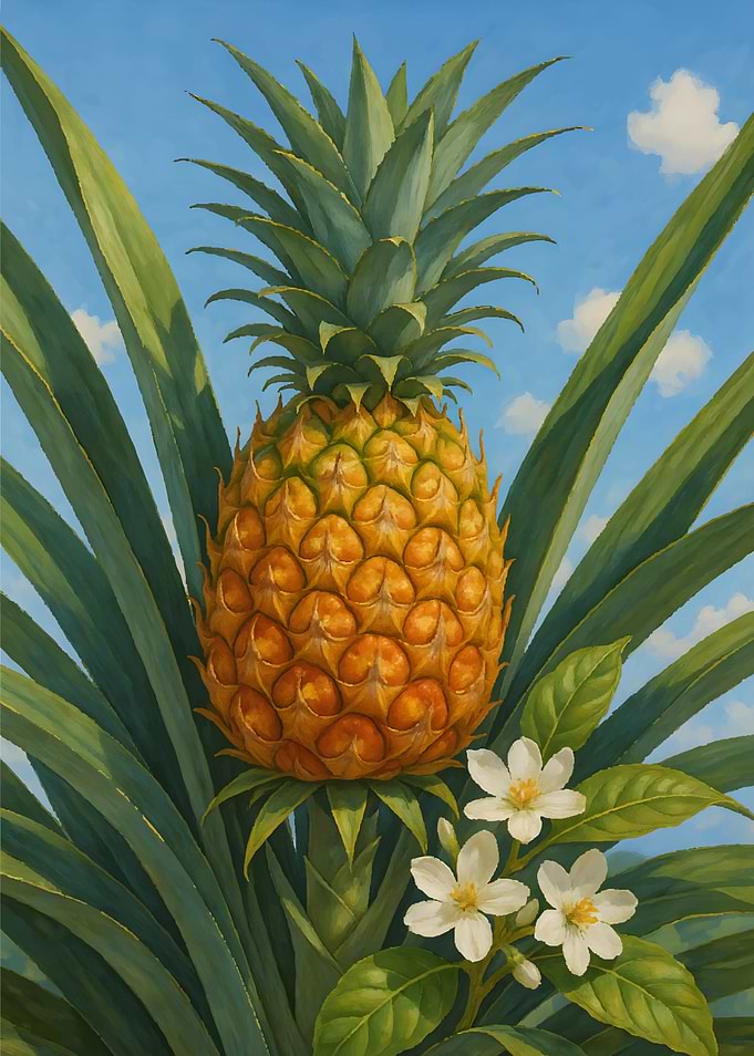 Pineapple with Flowers Painting