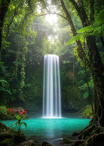 Waterfall in a Lush Green Forest