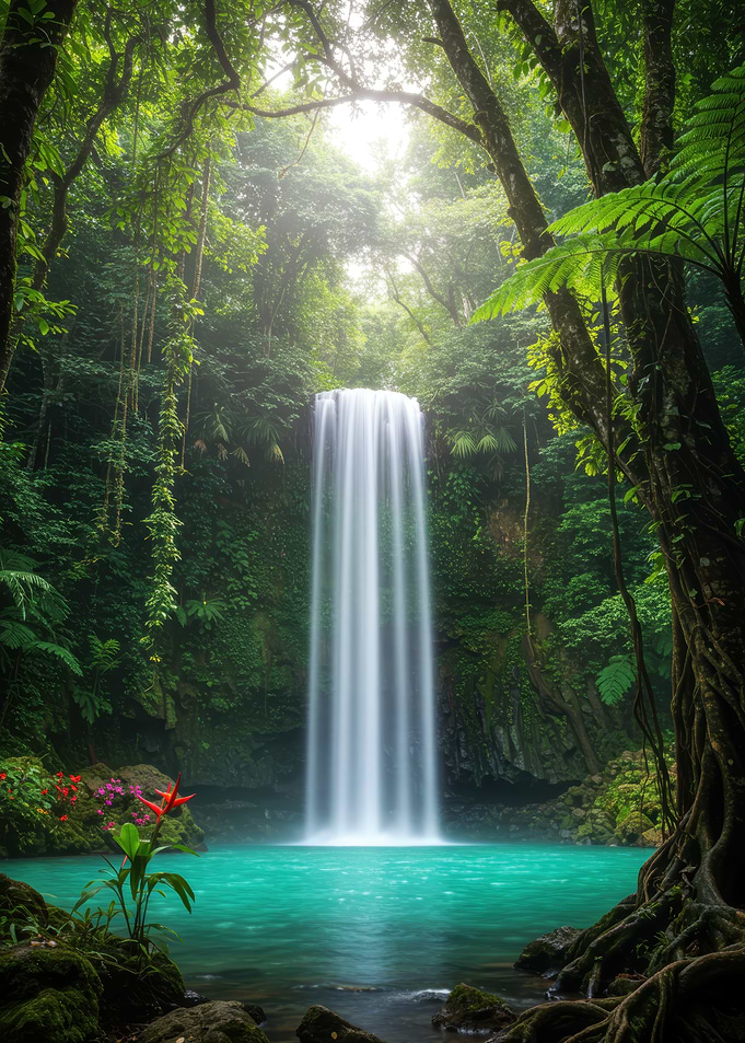 Waterfall in a Lush Green Forest