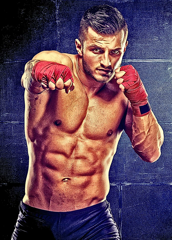 Fighter with Red Hand Wraps