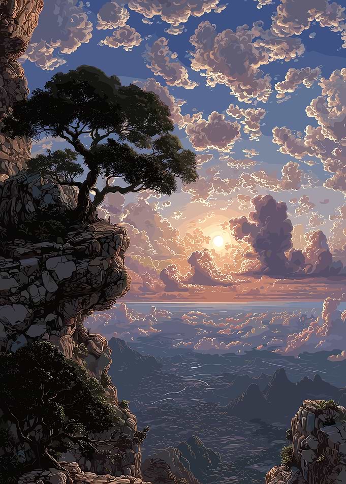 Cliffside Tree Overlooking Mountainous Landscape
