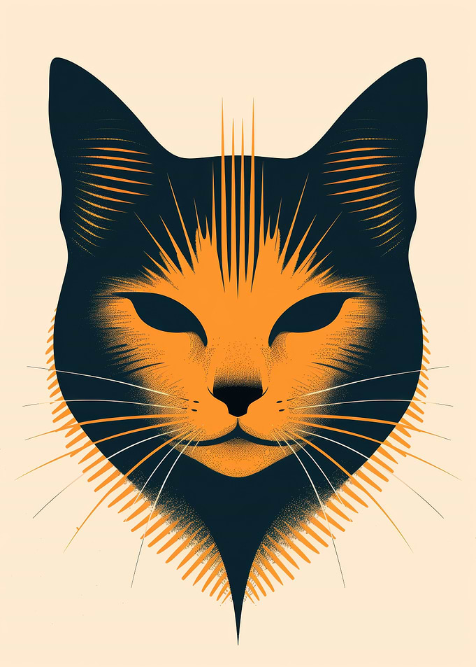 Abstract cat vector portrait in bold orange tones