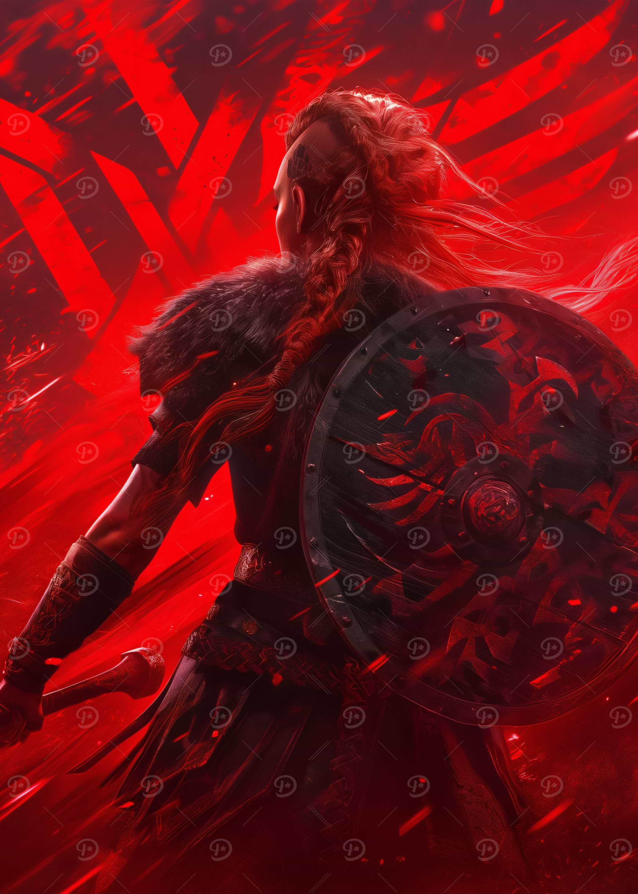 Viking Warrior in Red Hues