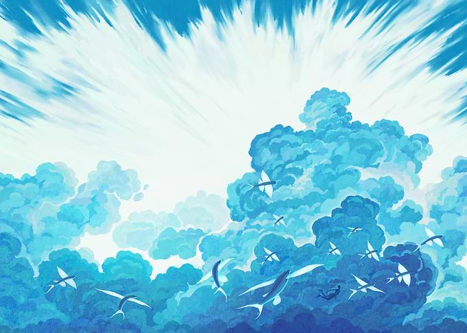 Blue Sky with Clouds and Birds