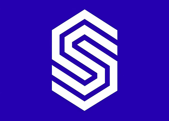 Hexagonal “S” Monogram — Geometric White Logo on Blue