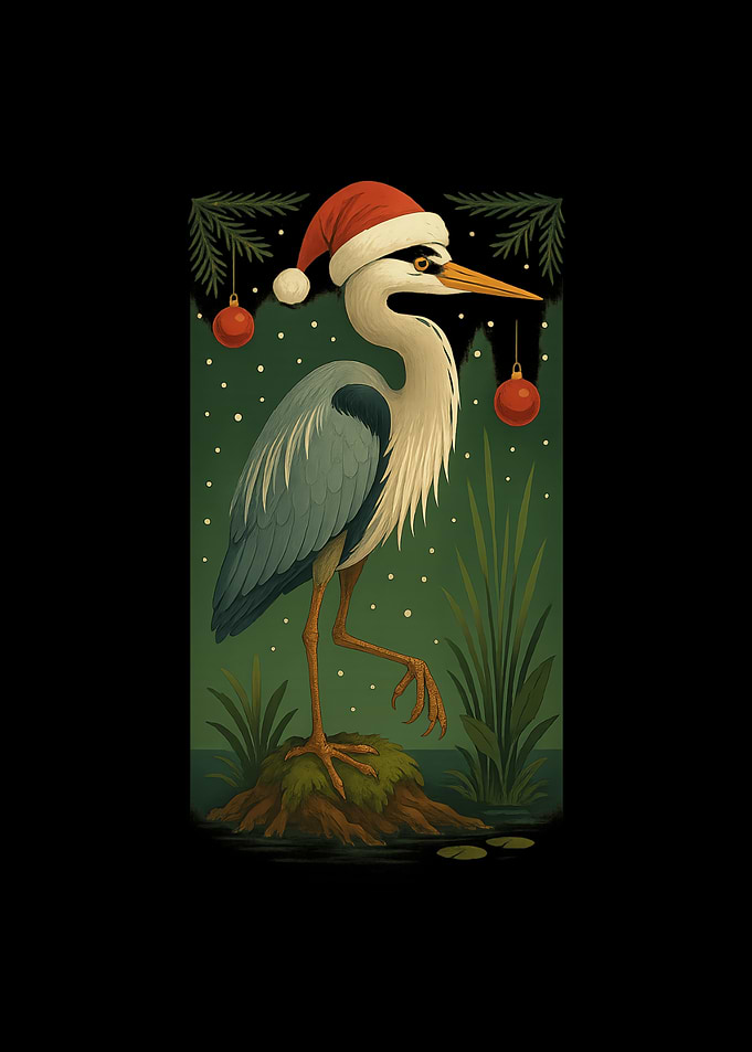 Festive Heron with Santa Hat