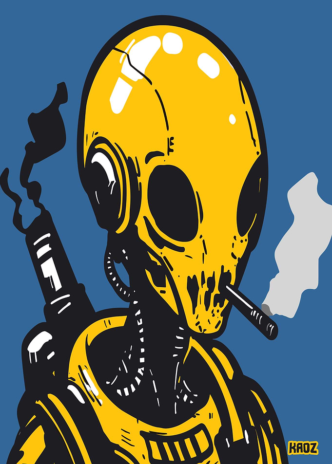 Yellow Alien Smoker Illustration