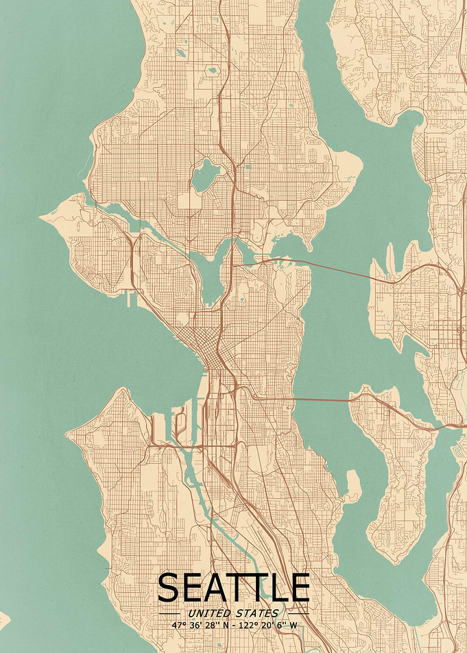 Seattle Vintage Map