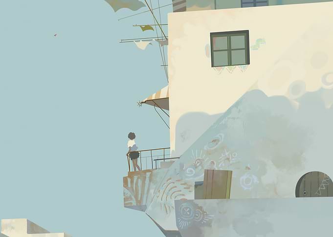 Coastal Town Digital Art Illustration